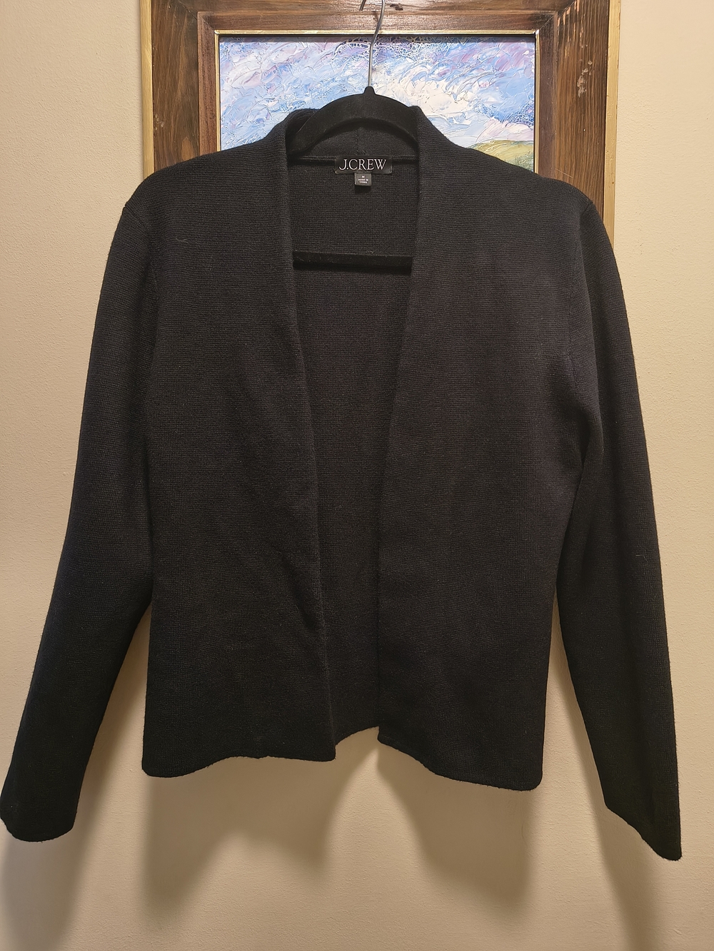 J. Crew Open-Front Black Knit Cardigan Collarless